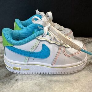 Nike Force 1 LV8 White/Baltic Blue-Action Green FJ4811-100 Shoes Toddler Sz 6C